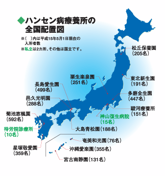 ハンセンびょう療養所の全国配置図