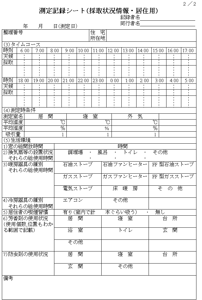 測定記録シート(採取状況情報・居住用)の図