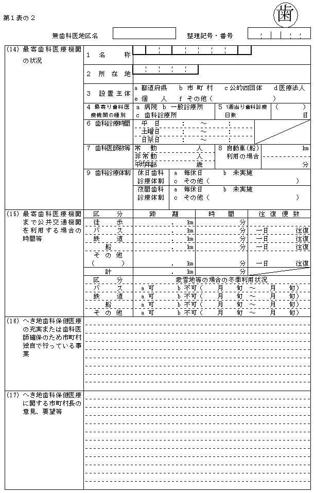無歯科医地区等調査調査票