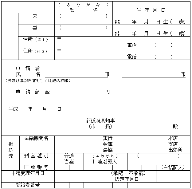 特定不妊治療費助成事業申請書