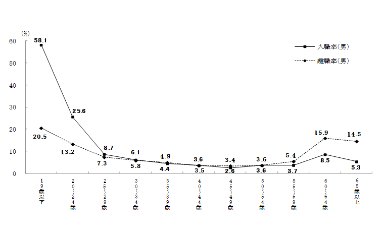 図5-1 年齢階級別入職率・離職率(男)