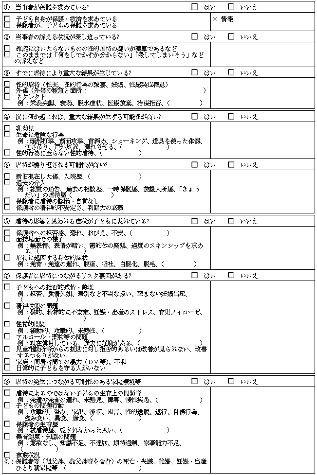 一時保護決定に向けてのアセスメントシートの図