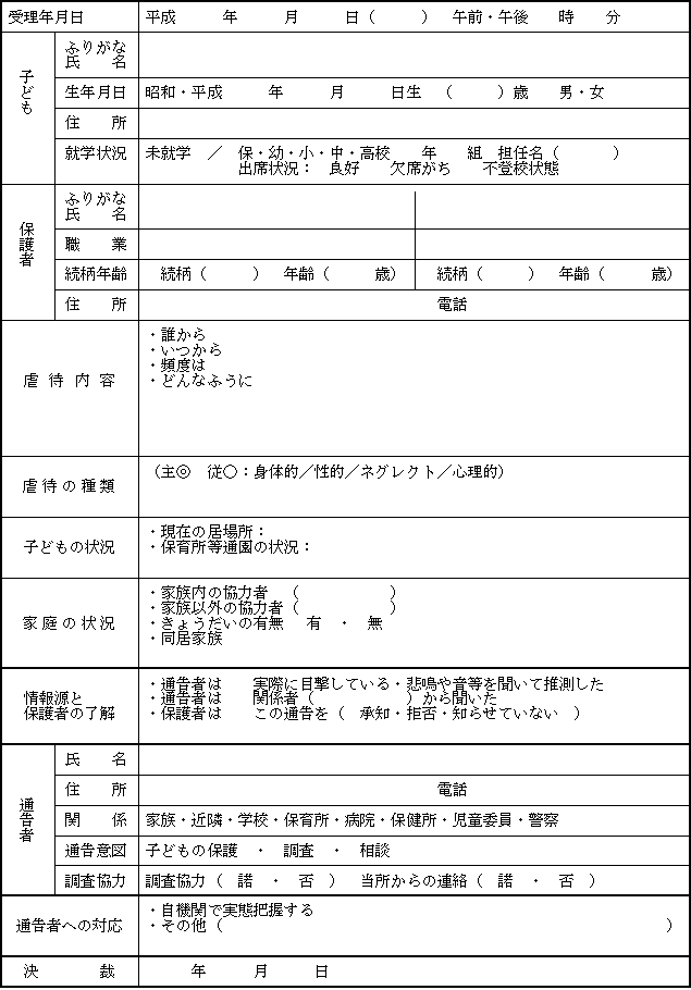 虐待相談・通告受付票