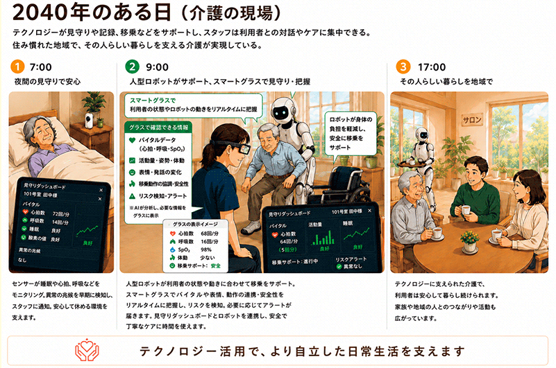 2040年のある日(介護の現場)のイメージイラスト