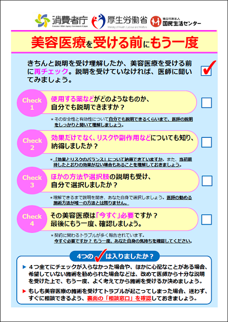 確認してください！美容医療の施術を受ける前にもう一度！｜厚生労働省