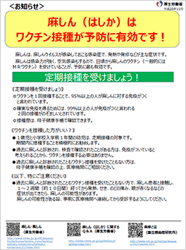 麻しん（はしか）はワクチン接種が予防に有効です！（ポスター）