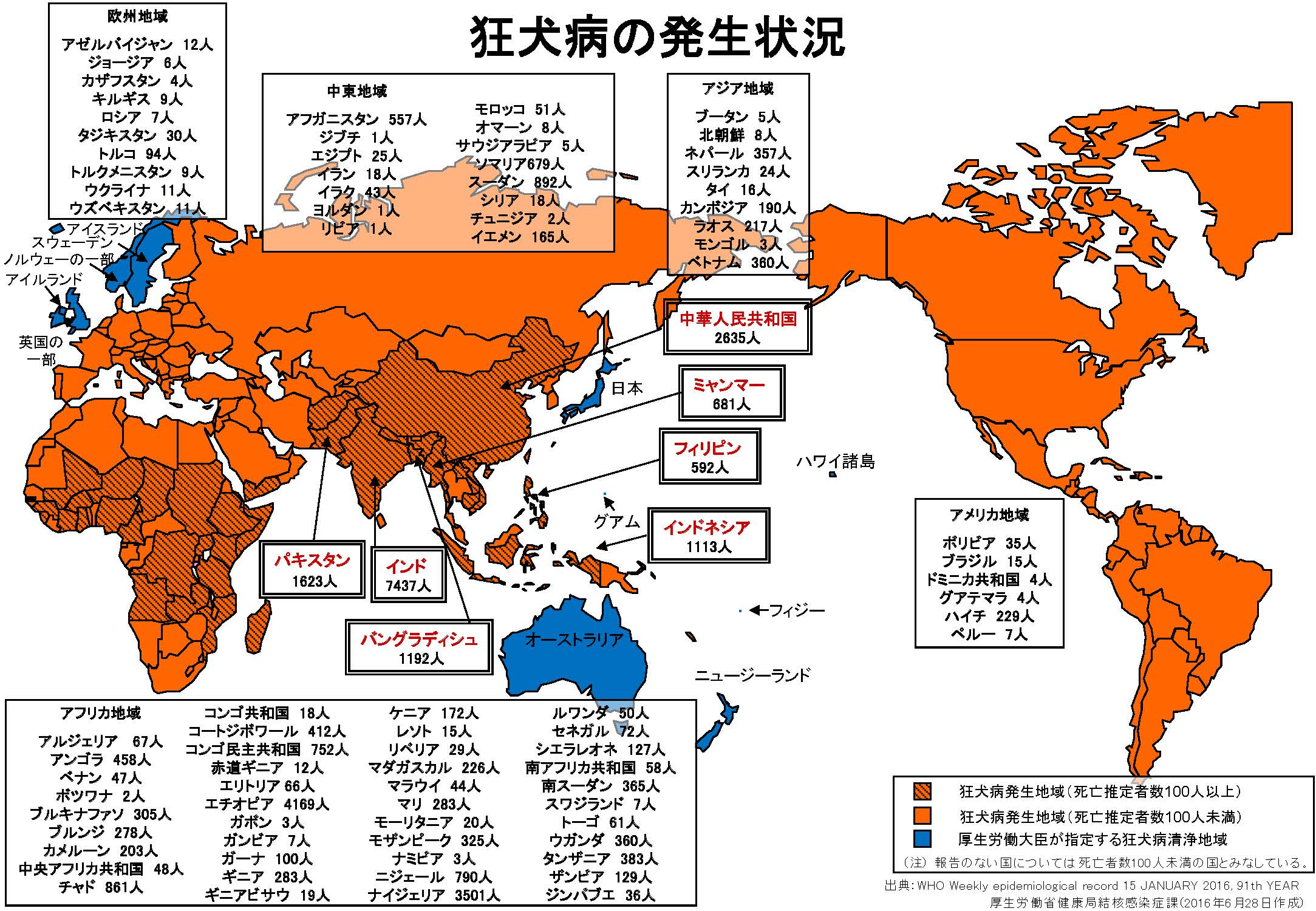 地図（狂犬病の発生状況 ）