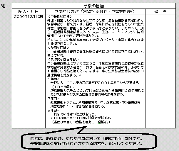 キャリアシートの記入について