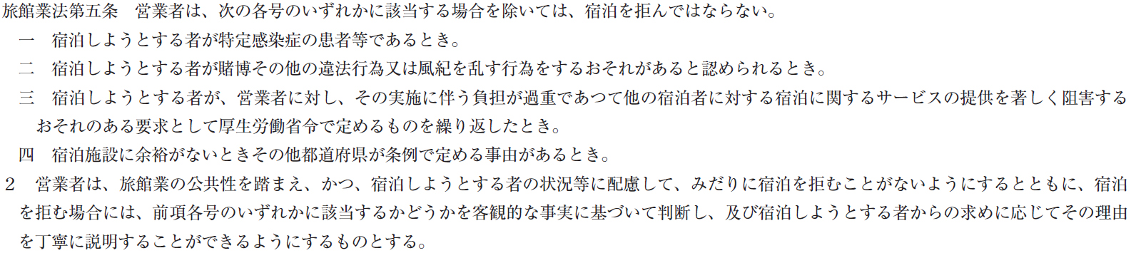 みだりな宿泊拒否の禁止（旅館業法第５条第２項関係）画像
