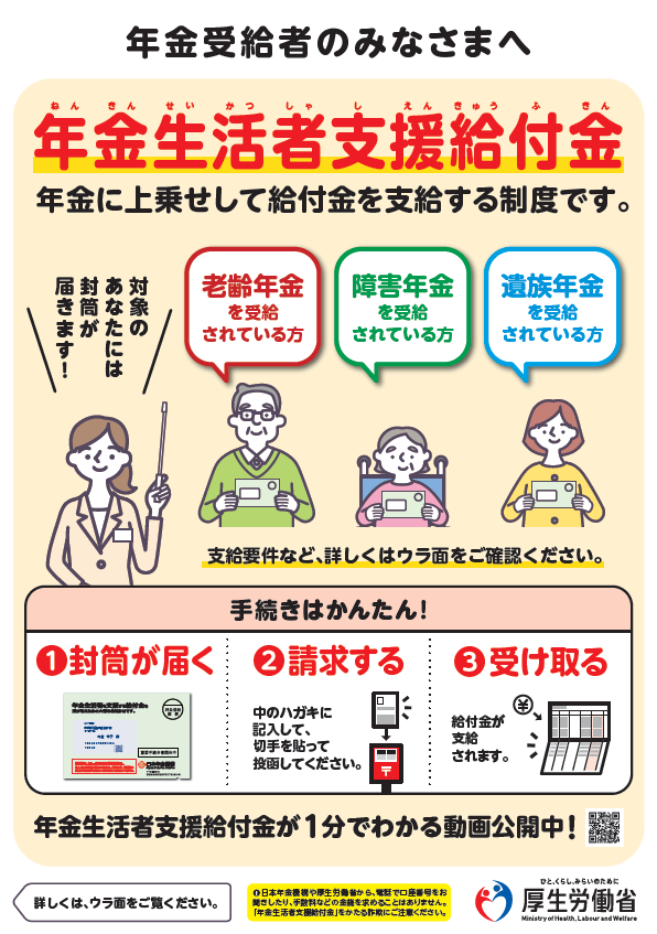 （写真）A4 チラシ(老齢・障害・遺族年金生活者支援給付金 3 種)