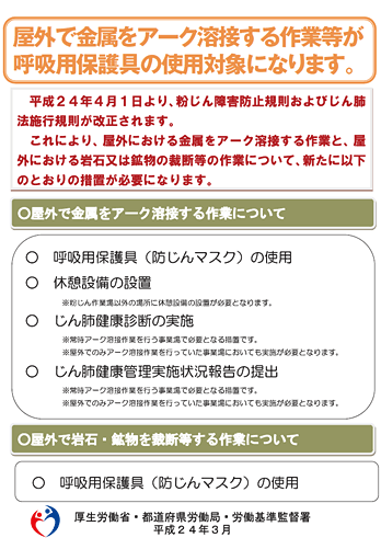 屋外で金属をアーク溶接する作業等が呼吸用保護具の使用対象になります 厚生労働省