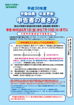 平成30年度事業主の皆様へ(雇用保険用)労働保険年度更新申告書の書き方 表紙