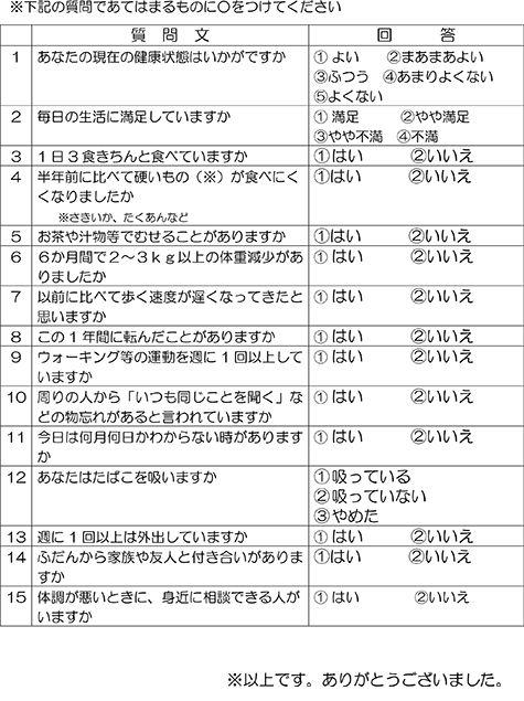 蒲郡市　元気に人生を送るためのアンケート