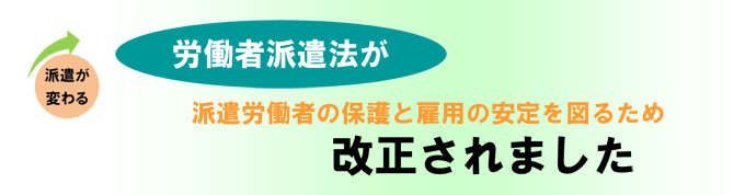 〈派遣が変わる〉労働者派遣法が 派遣労働者の保護と雇用の安定を図るため 改正されました