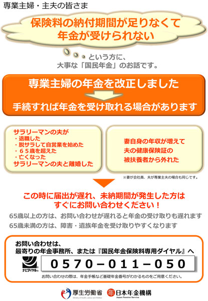 
専業主婦・主夫の皆様　専業主婦の年金を改正しました