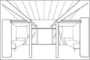 丸太柱、梁などによる個室風空間の例