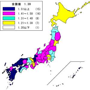 図3 都道府県別合計特殊出生率（平成23年）
