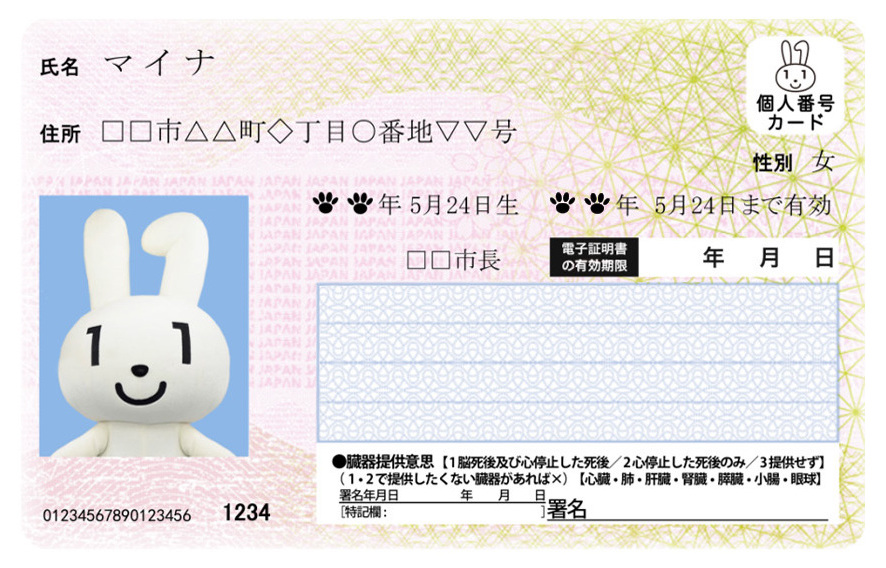 マイナンバーカードの見本(表面)