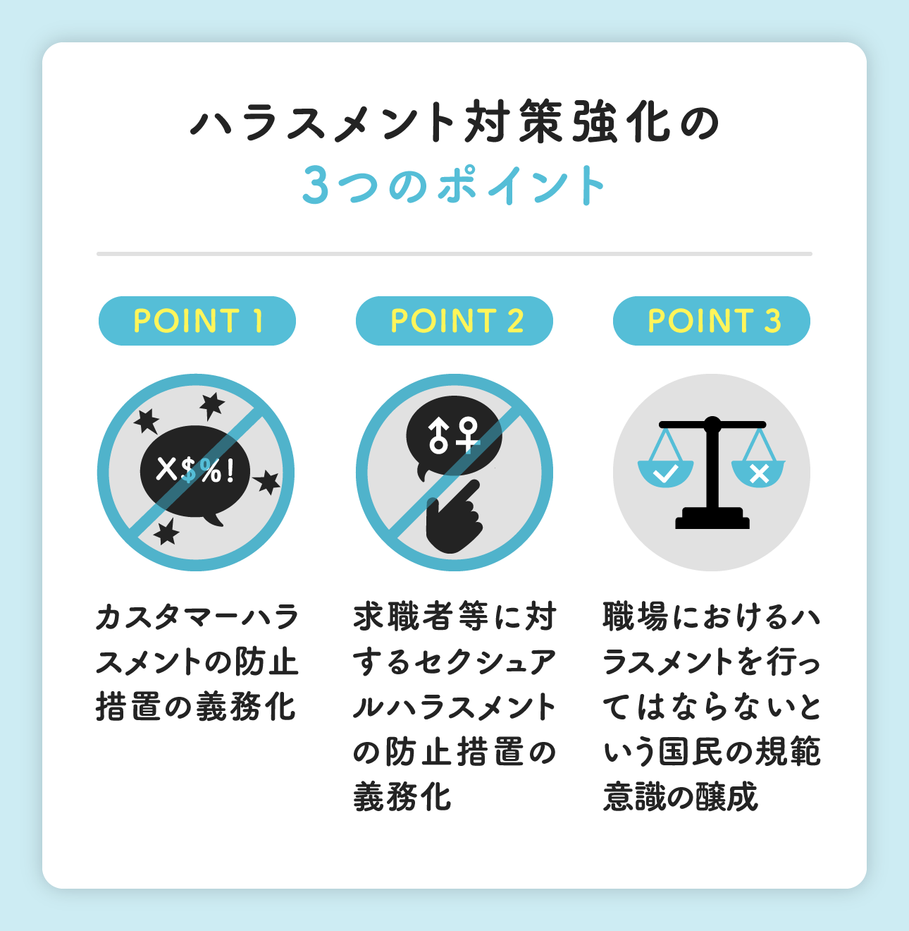 ハラスメント対策強化の3つのポイント