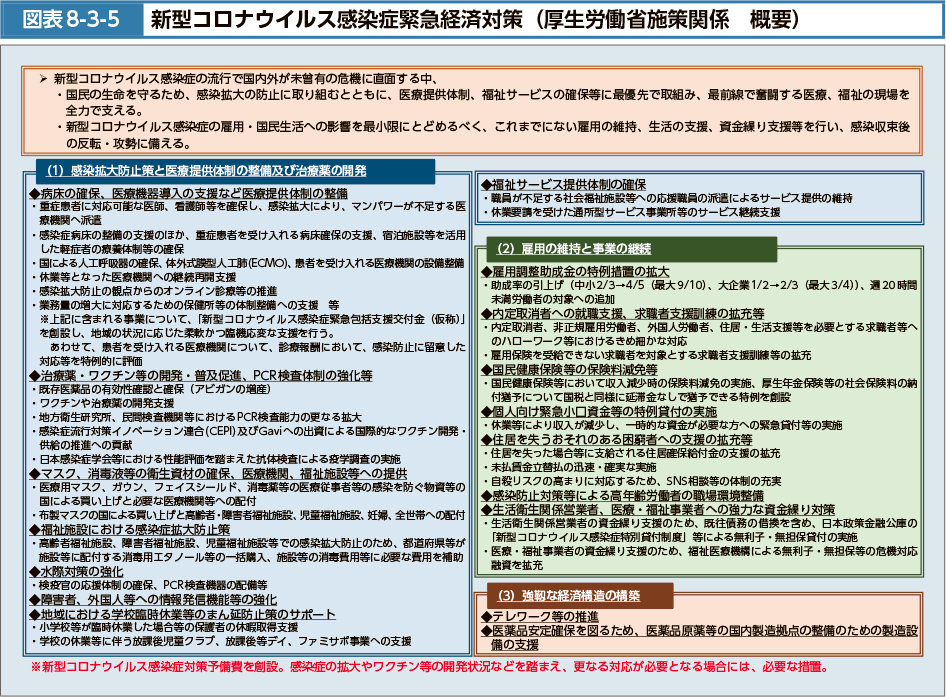 図表8-3-5　新型コロナウイルス感染症緊急経済対策（厚生労働省施策関係　概要）