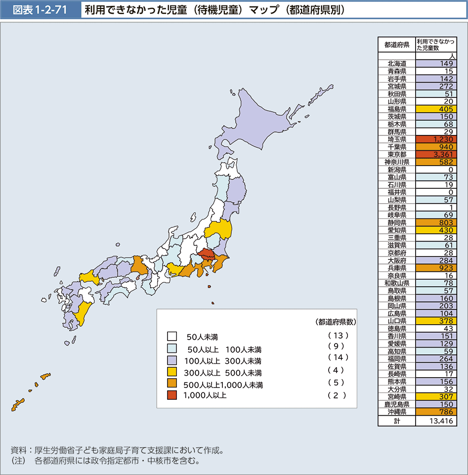 図表1-2-71　利用できなかった児童（待機児童）マップ（都道府県別）