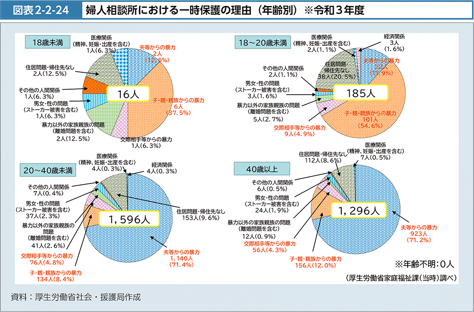 図表2-2-24　婦人相談所における一時保護の理由（年齢別）※令和3年度 