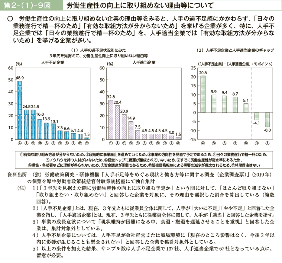 第２－（１）－９図　労働生産性の向上に取り組めない理由等について（図）