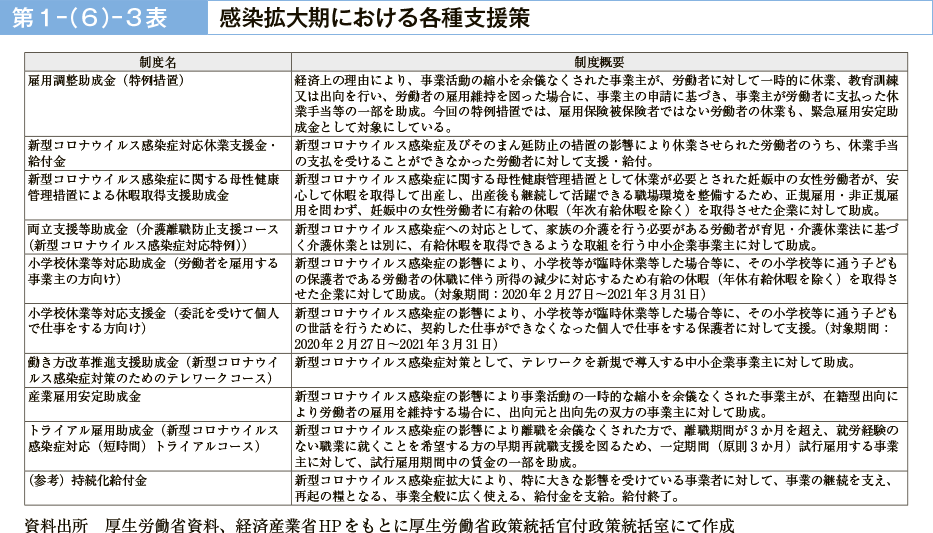 第１－（６）－３表　感染拡大期における各種支援策