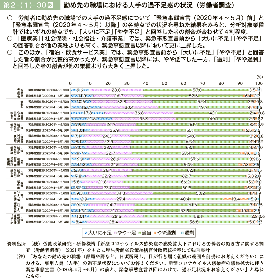 第２－（１）－30図　勤め先の職場における人手の過不足感の状況（労働者調査）